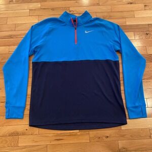 Nike‎ Dri-FIT Men's Blue Navy Running Track Jacket Quarter Zip Pullover